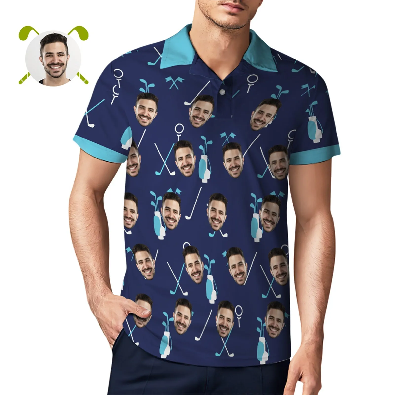 Custom Face Golf Polo Shirt Personalized Men's All Over Print Polo Shirt 6 Styles