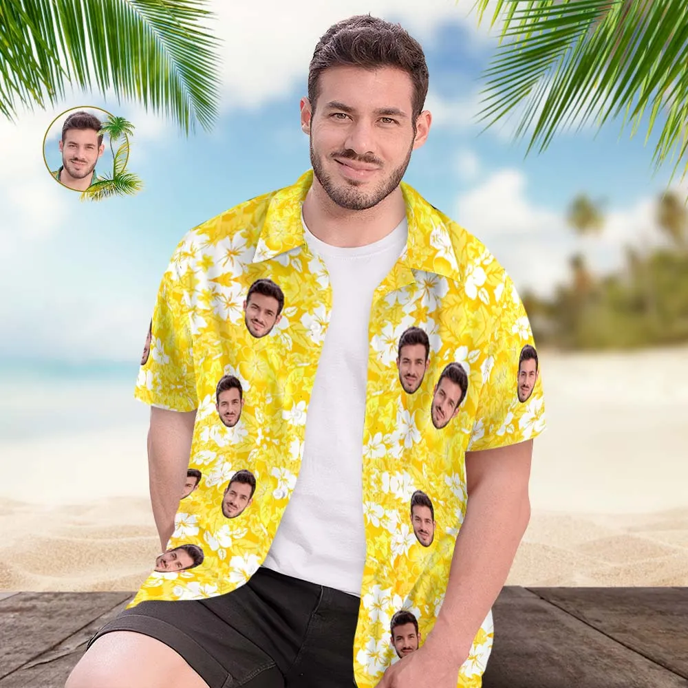 Custom Face Hawaiian Shirt Men's All Over Print Aloha Shirt Gift - Yellow