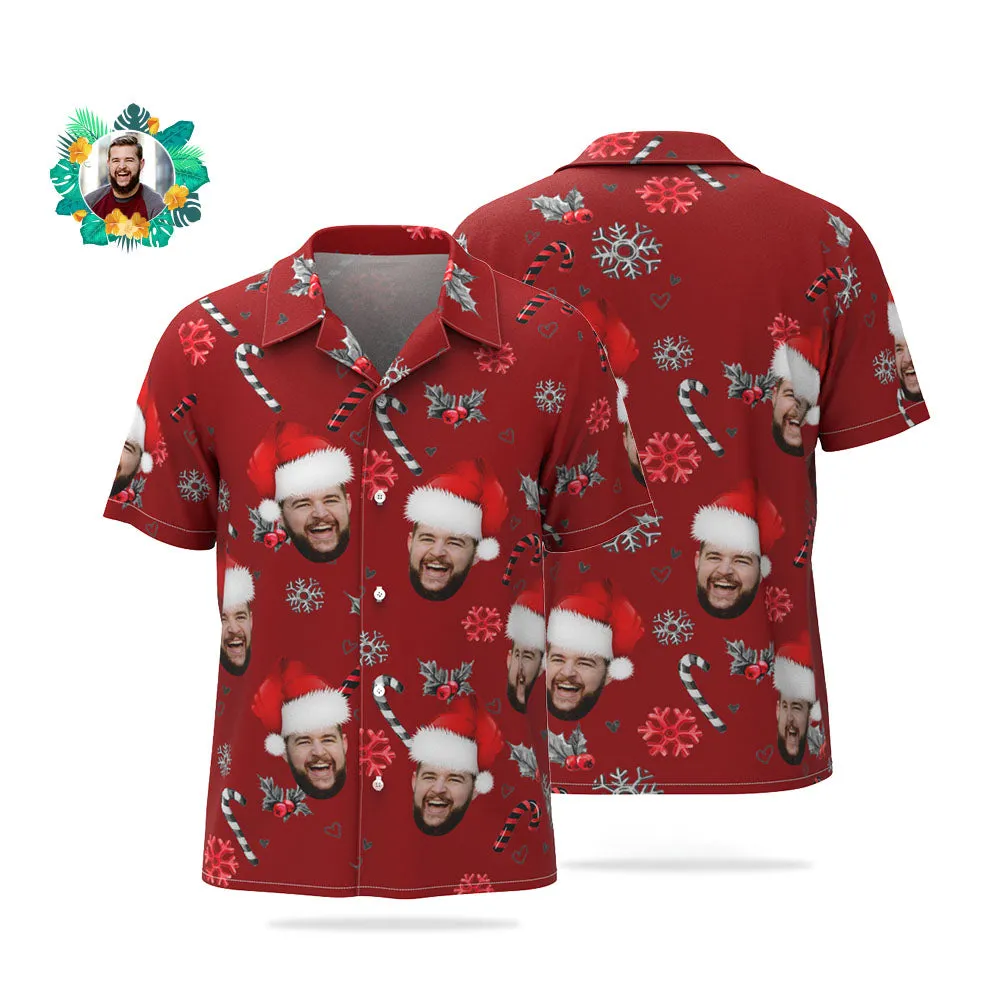 Custom Face Hawaiian Shirt Personalised Photo Christmas Shirts With Candy Canes For Men