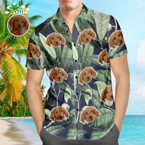 Custom Face Hawaiian Shirt Tropical Green Leaves Men's Popular All Over Print Hawaiian Beach Shirt Holiday Gift