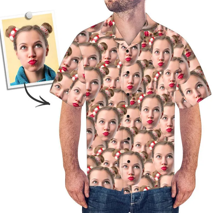 Custom Face Hawaiian Style Face Mash Long Dress And Shirt Family Matching