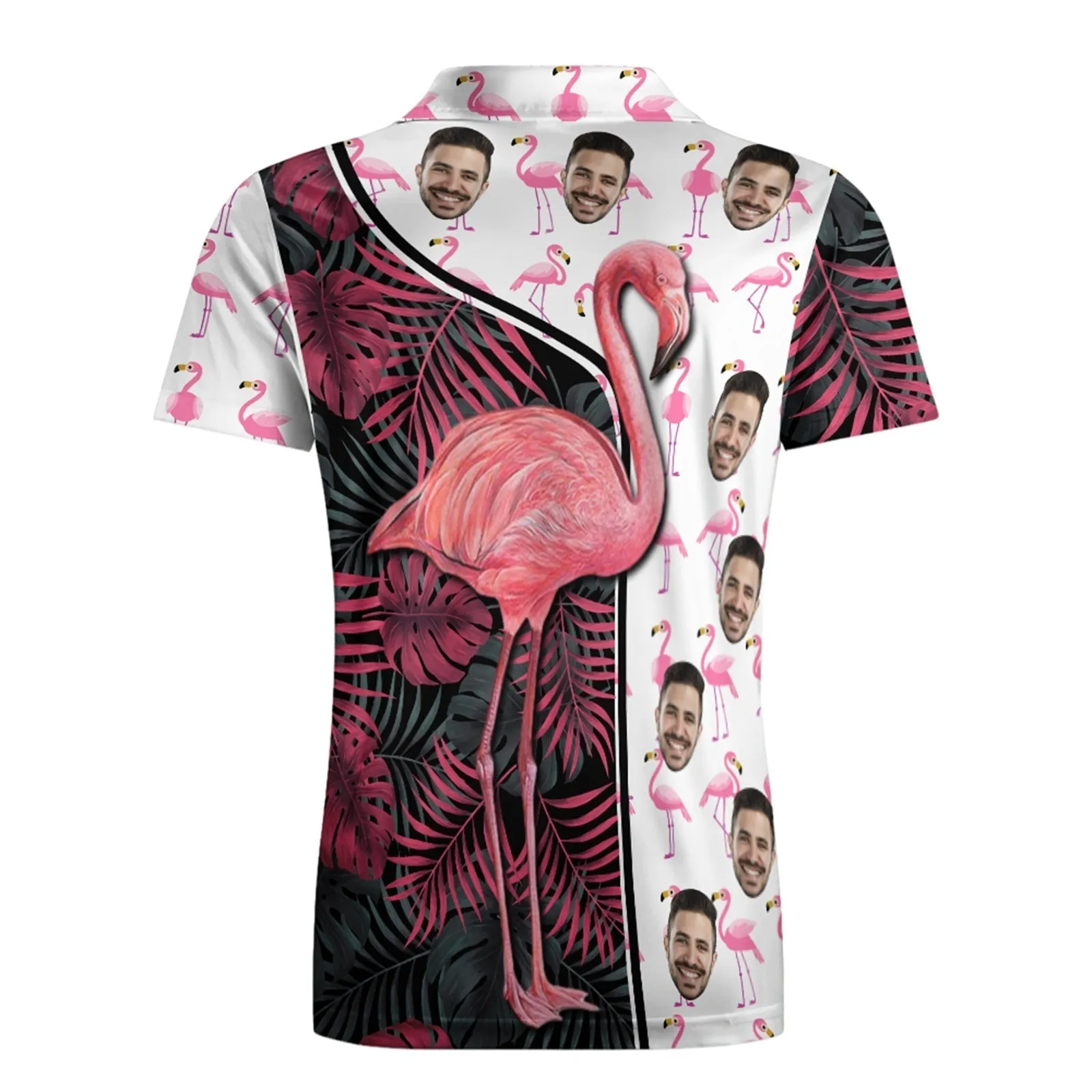 Custom Face Polo Shirt For Men Funny Flamingo Hawaiian Golf Shirts