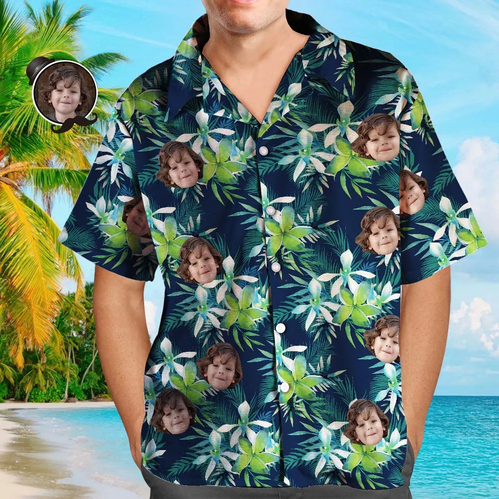 Custom Hawaiian Shirt with Face Custom Dog Face Tropical Shirts Leaves