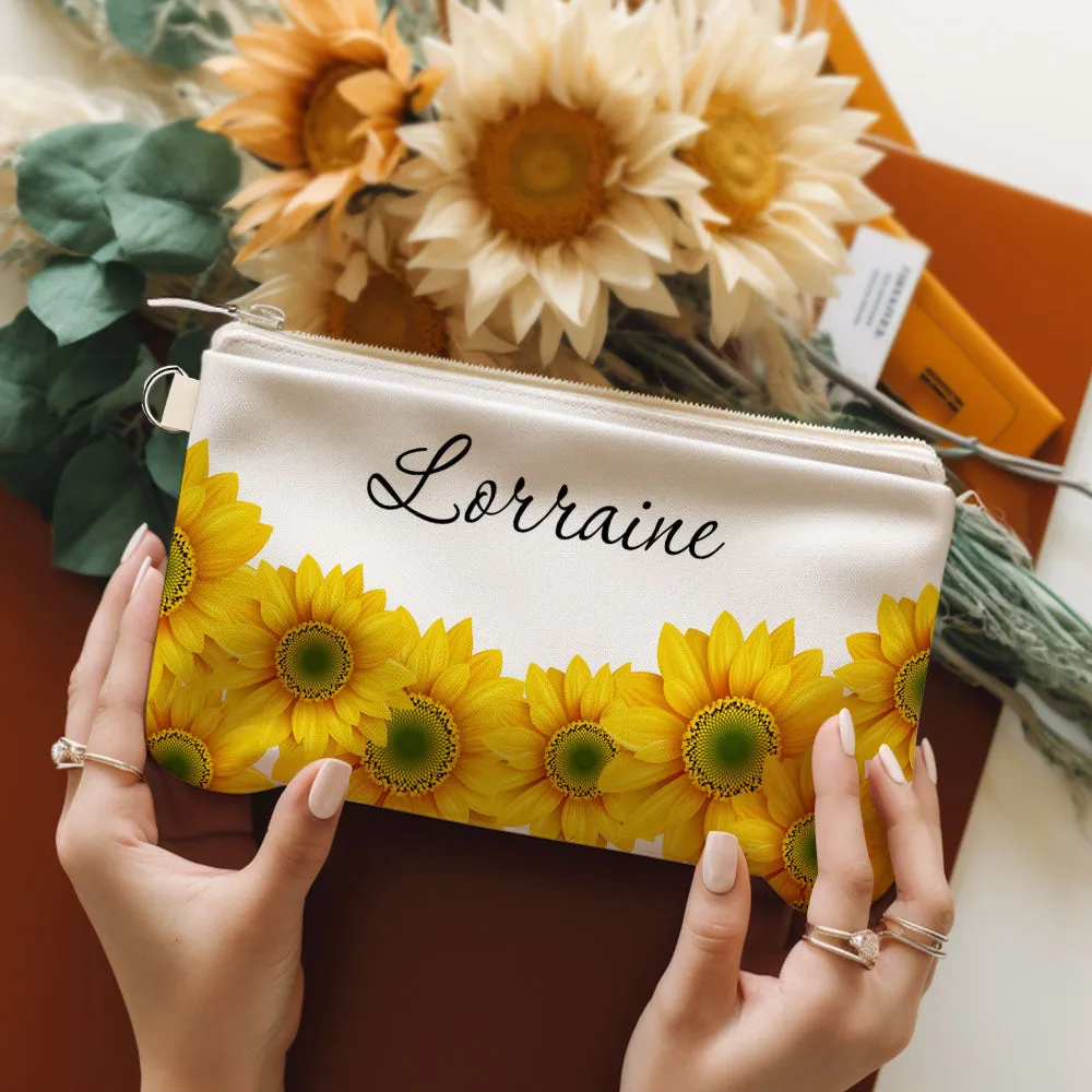 Custom Name Sunflower Makeup Bag Cosmetics Travel Bag