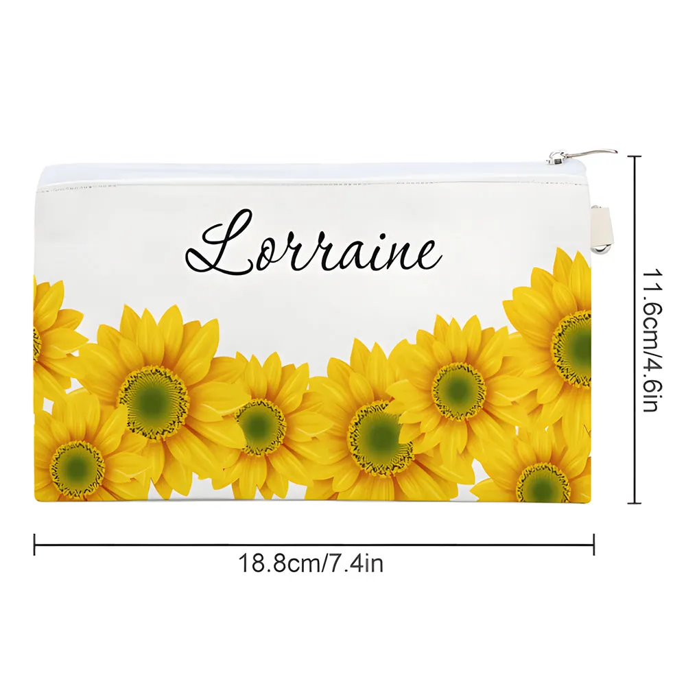 Custom Name Sunflower Makeup Bag Cosmetics Travel Bag