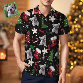 Custom Photo Christmas Short Sleeve Polo Shirt Personalised Funny Dog Christmas Shirt Mens Tops