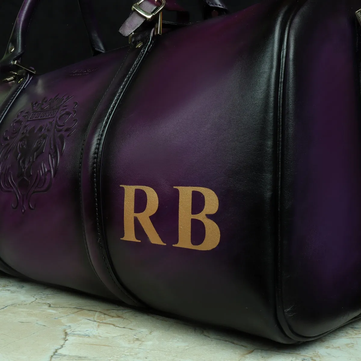 Customized "RB" Hand-Paint  Initial Purple Leather Duffle Bag with by Brune & Bareskin