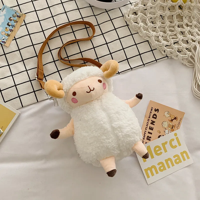 Cute Cartoon Plush Toy Lamb Crossbody Bag for Kids