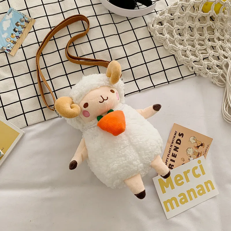 Cute Cartoon Plush Toy Lamb Crossbody Bag for Kids