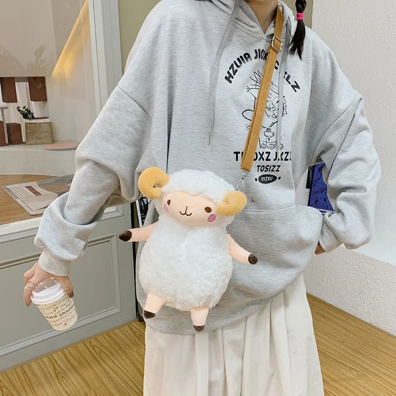 Cute Cartoon Plush Toy Lamb Crossbody Bag for Kids