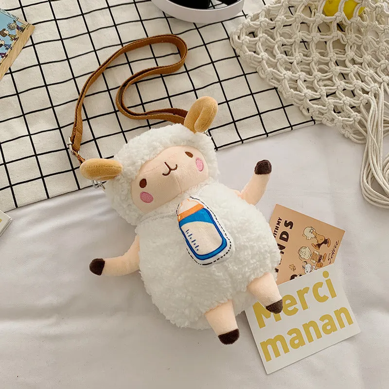 Cute Cartoon Plush Toy Lamb Crossbody Bag for Kids