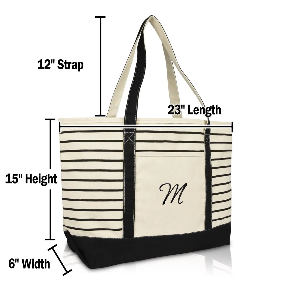 Dalix Striped M-Initial Tote Bag Womens Ballent Letter M