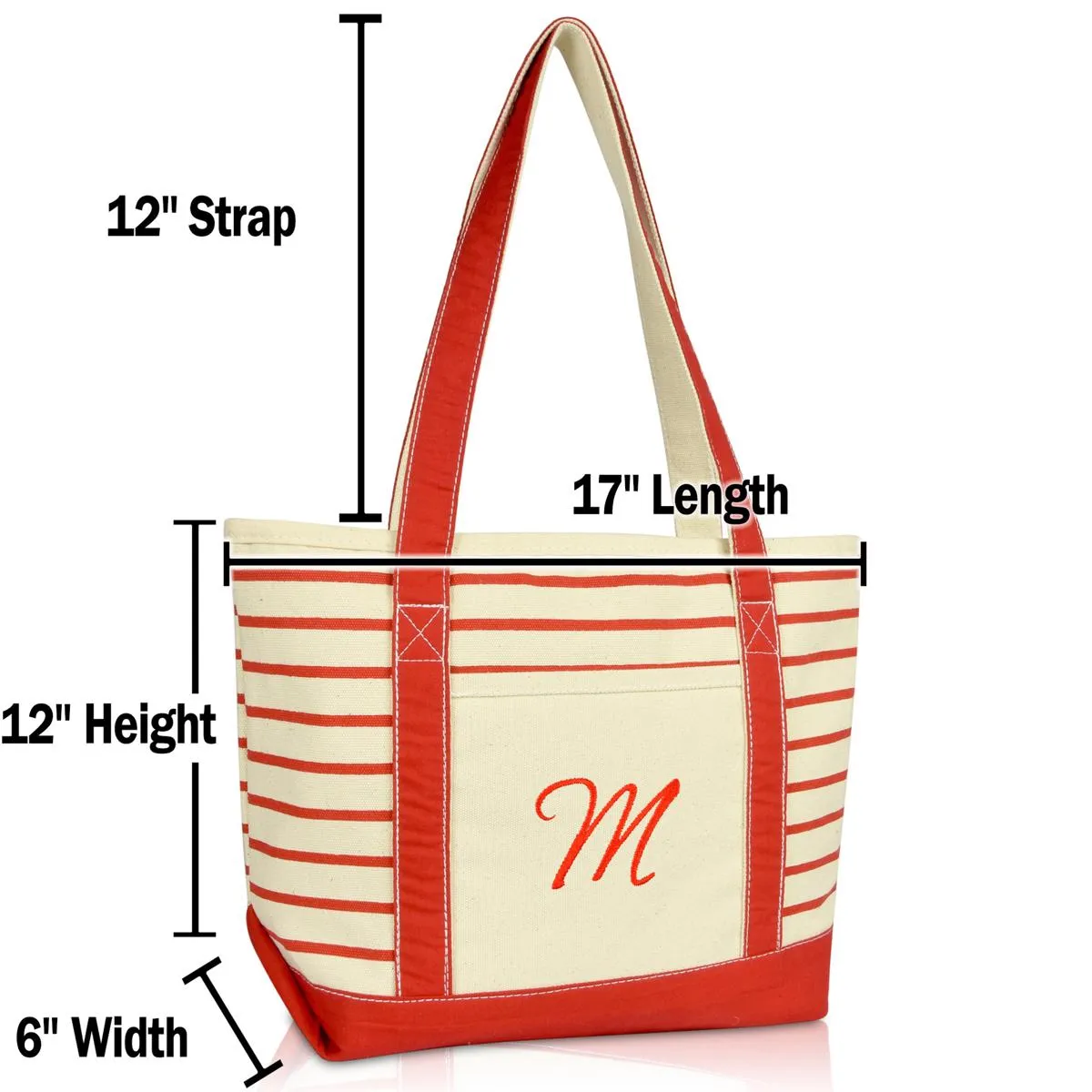 Dalix Striped M-Initial Tote Bag Womens Ballent Letter M