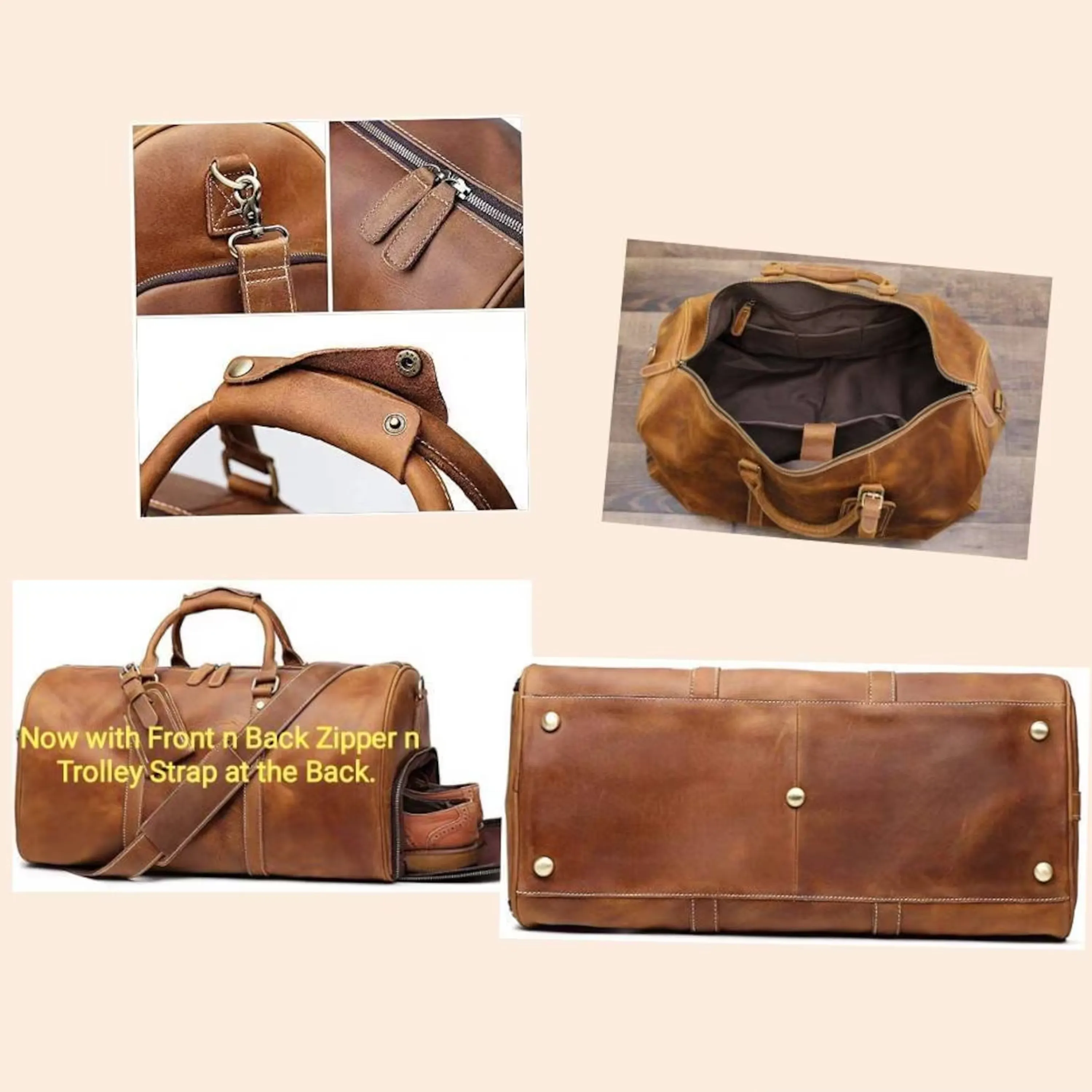 Dazzlo Leather Duffel Bag - Brown/Tan - 18"/20"/22"/24"