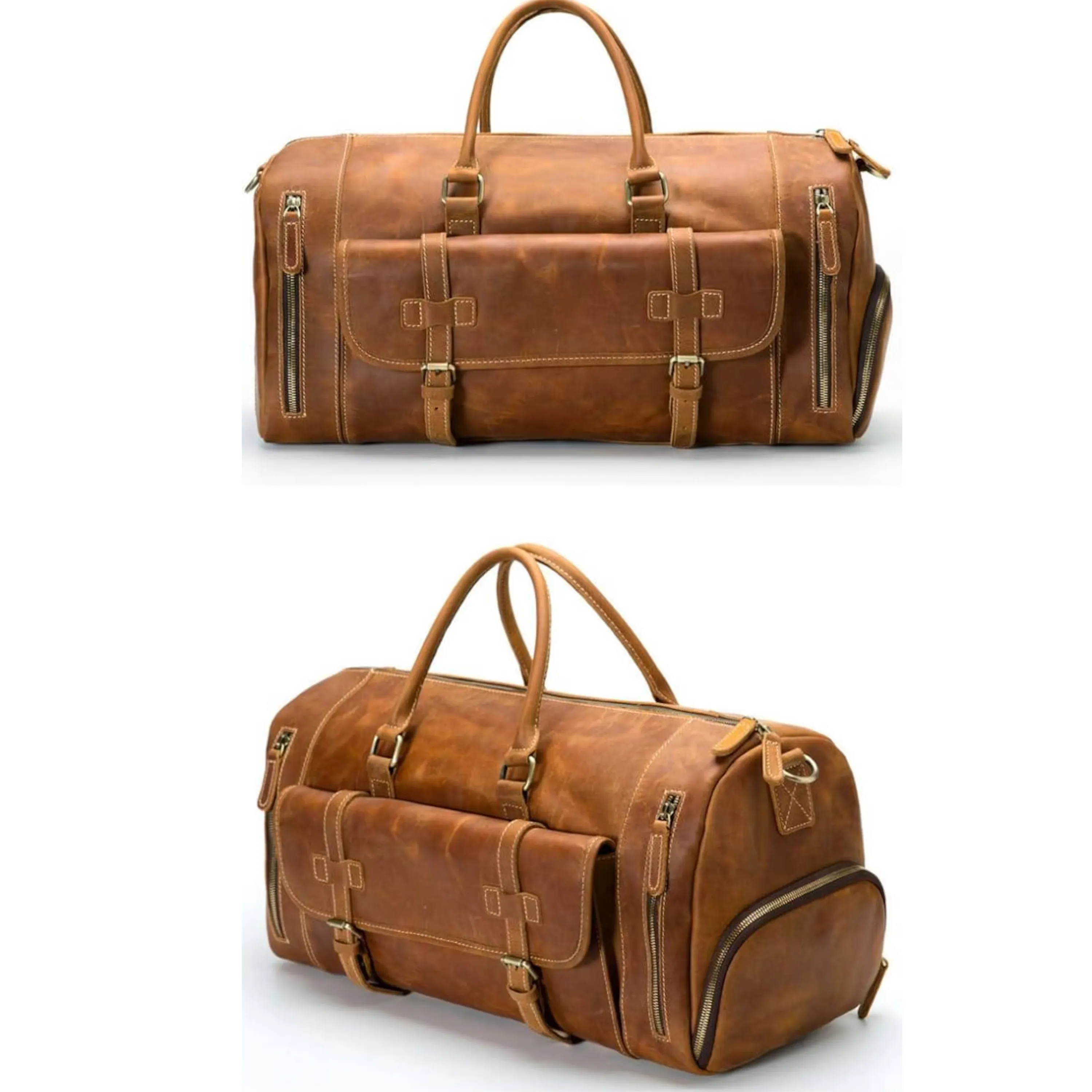 Dazzlo Leather Duffel Bag - Brown/Tan - 18"/20"/22"/24"