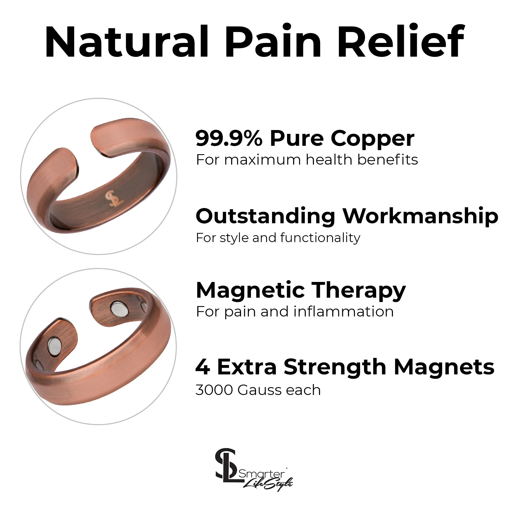 Elegant Pure Copper Magnetic Therapy Ring 2-Pack (Size 13)