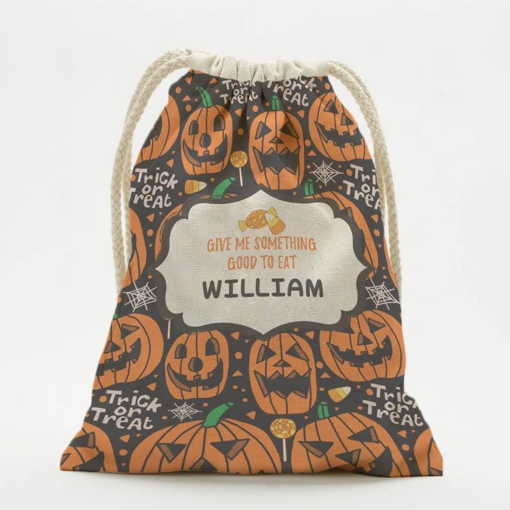 Exclusive - Sale | Bag Of Treats Custom Halloween Kids Drawstring Sack | Personalized Halloween Trick or Treat Bag