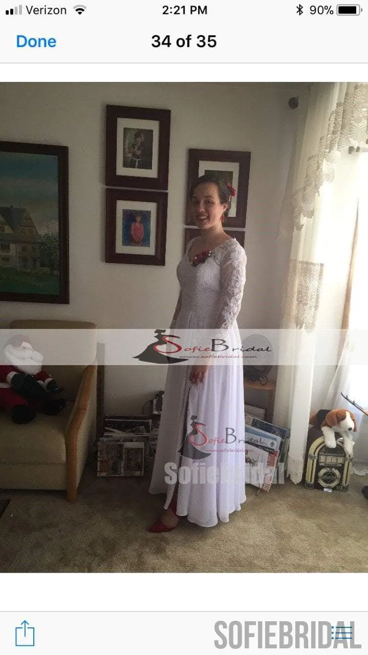 Feedback for White Lace Side Slit Elegant Prom Dresses(custom color white custom size)