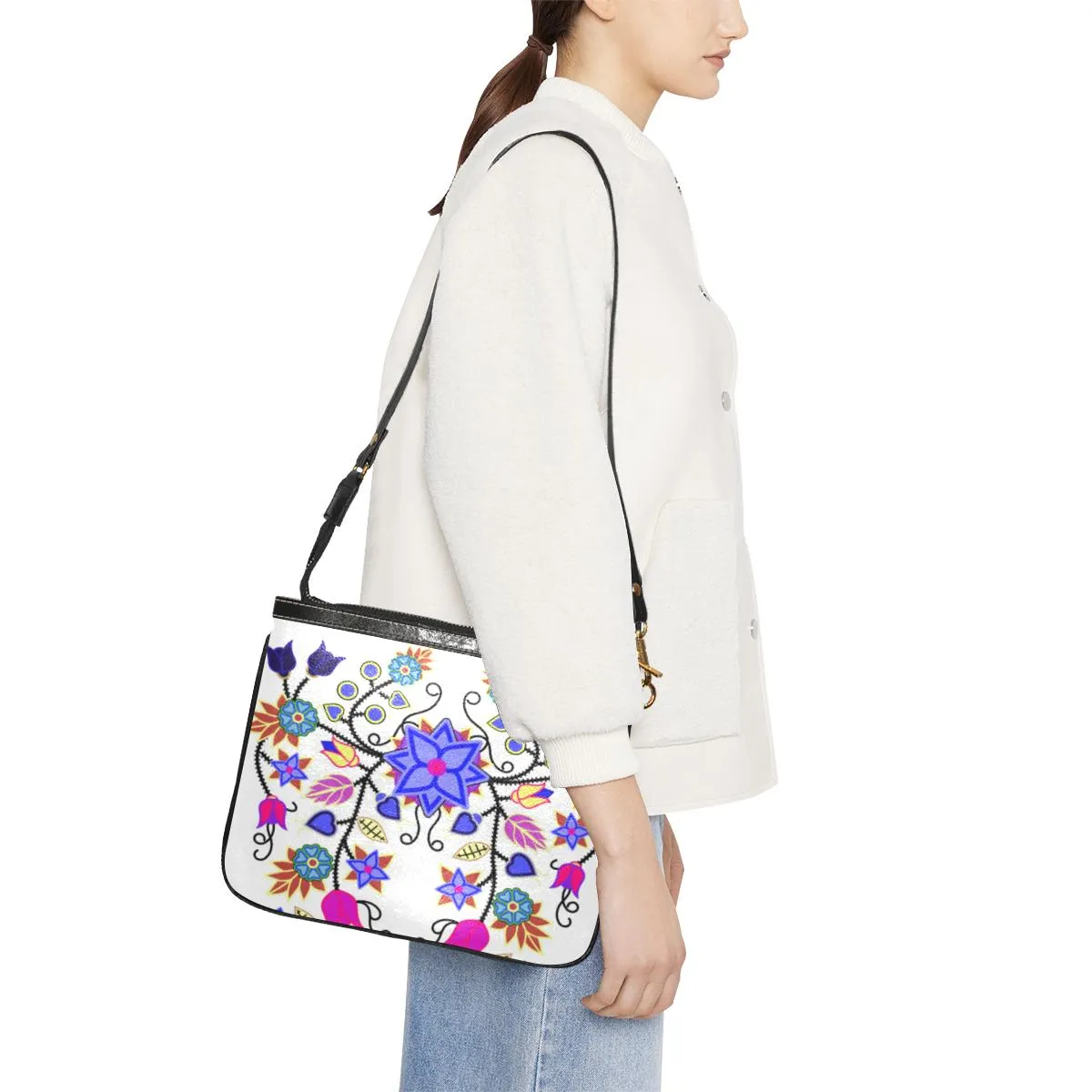 Floral Beadwork Seven Clans White Small Shoulder Bag