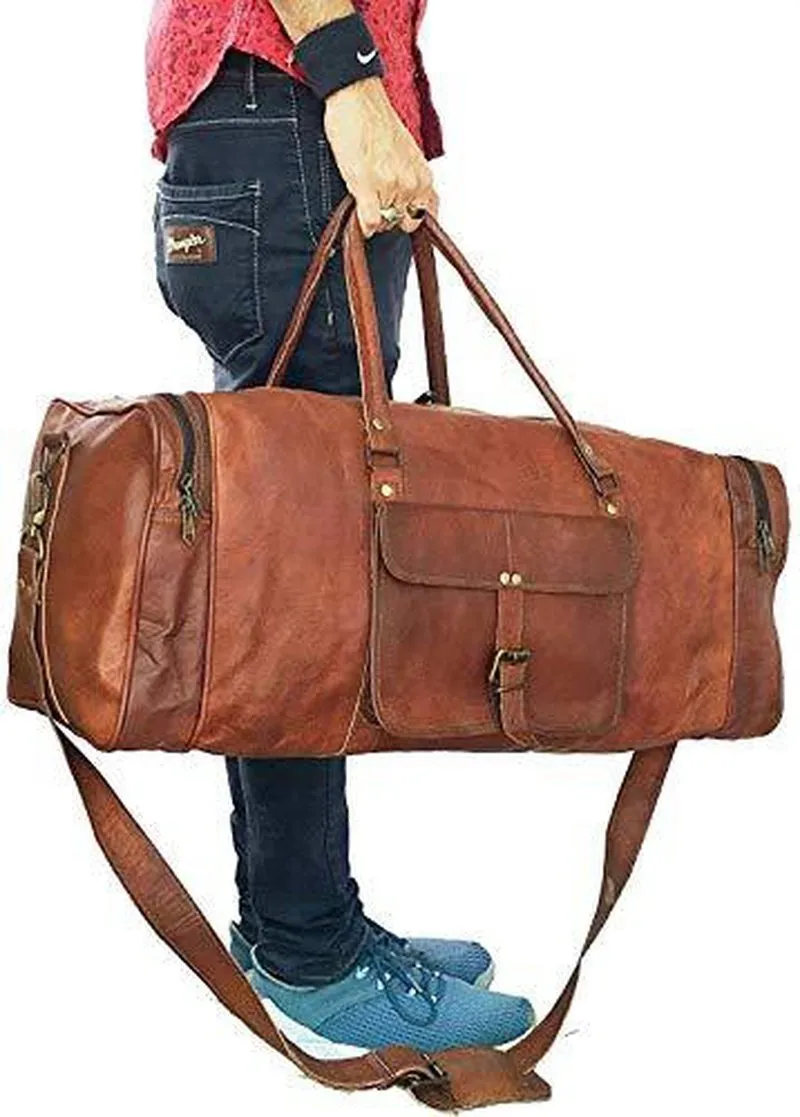 GBLeatherZ™ Men's 100% Leather 25in Vintage Overnight Duffle Weekend Travel Bag