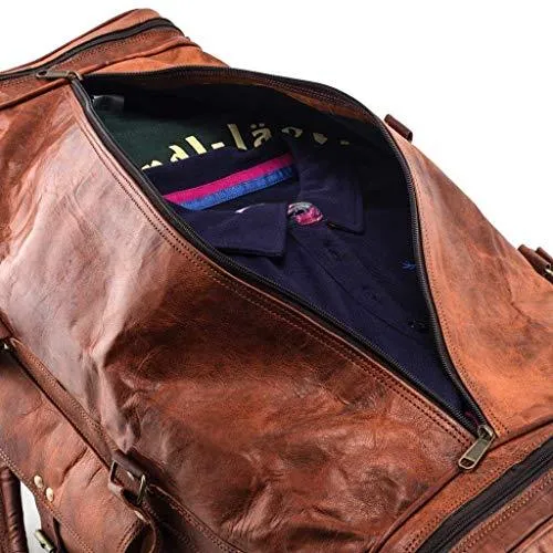 GBLeatherZ™ Men's 100% Leather 25in Vintage Overnight Duffle Weekend Travel Bag