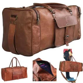 GBLeatherZ™ Men's 100% Leather 25in Vintage Overnight Duffle Weekend Travel Bag