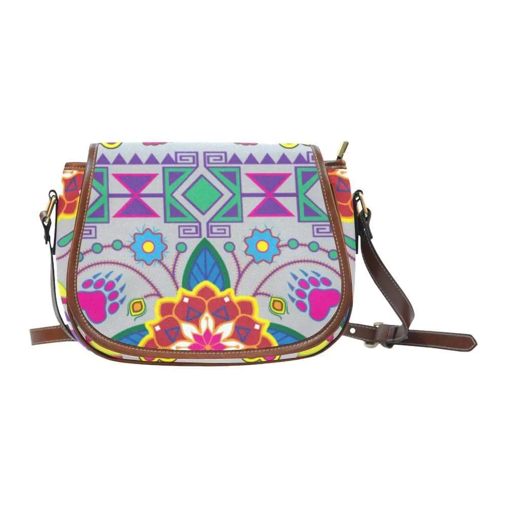 Geometric Floral Winter - Gray Saddle Bag/Small