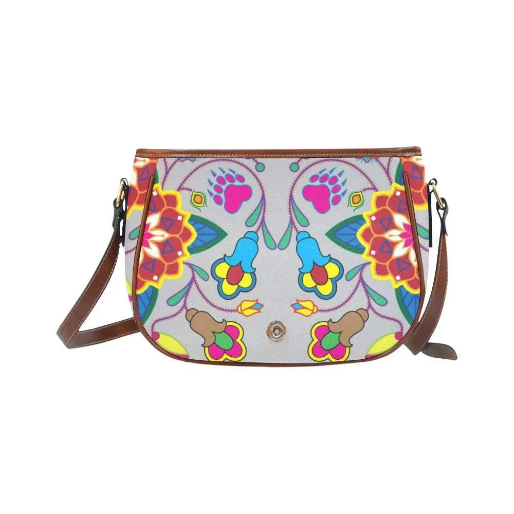 Geometric Floral Winter - Gray Saddle Bag/Small