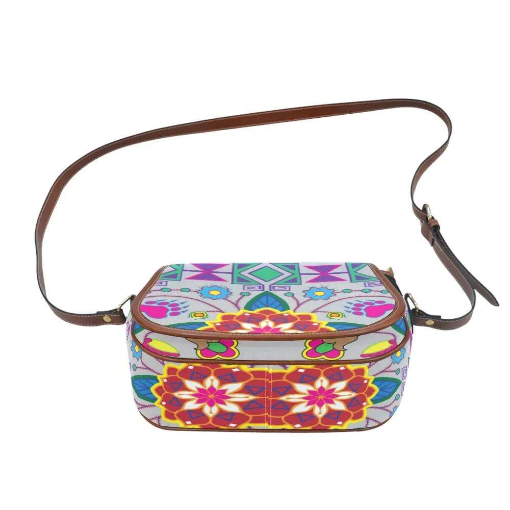 Geometric Floral Winter - Gray Saddle Bag/Small