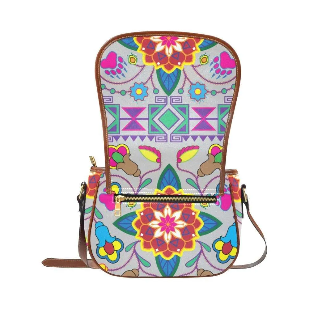 Geometric Floral Winter - Gray Saddle Bag/Small