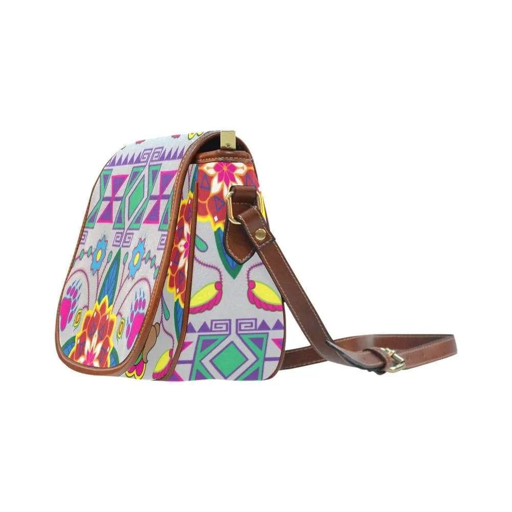 Geometric Floral Winter - Gray Saddle Bag/Small