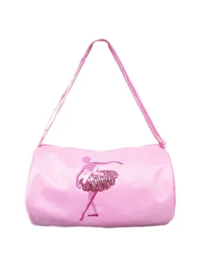 Girls Pink Sequined Dancer Applique Zippered Tie Dance Duffle Bag