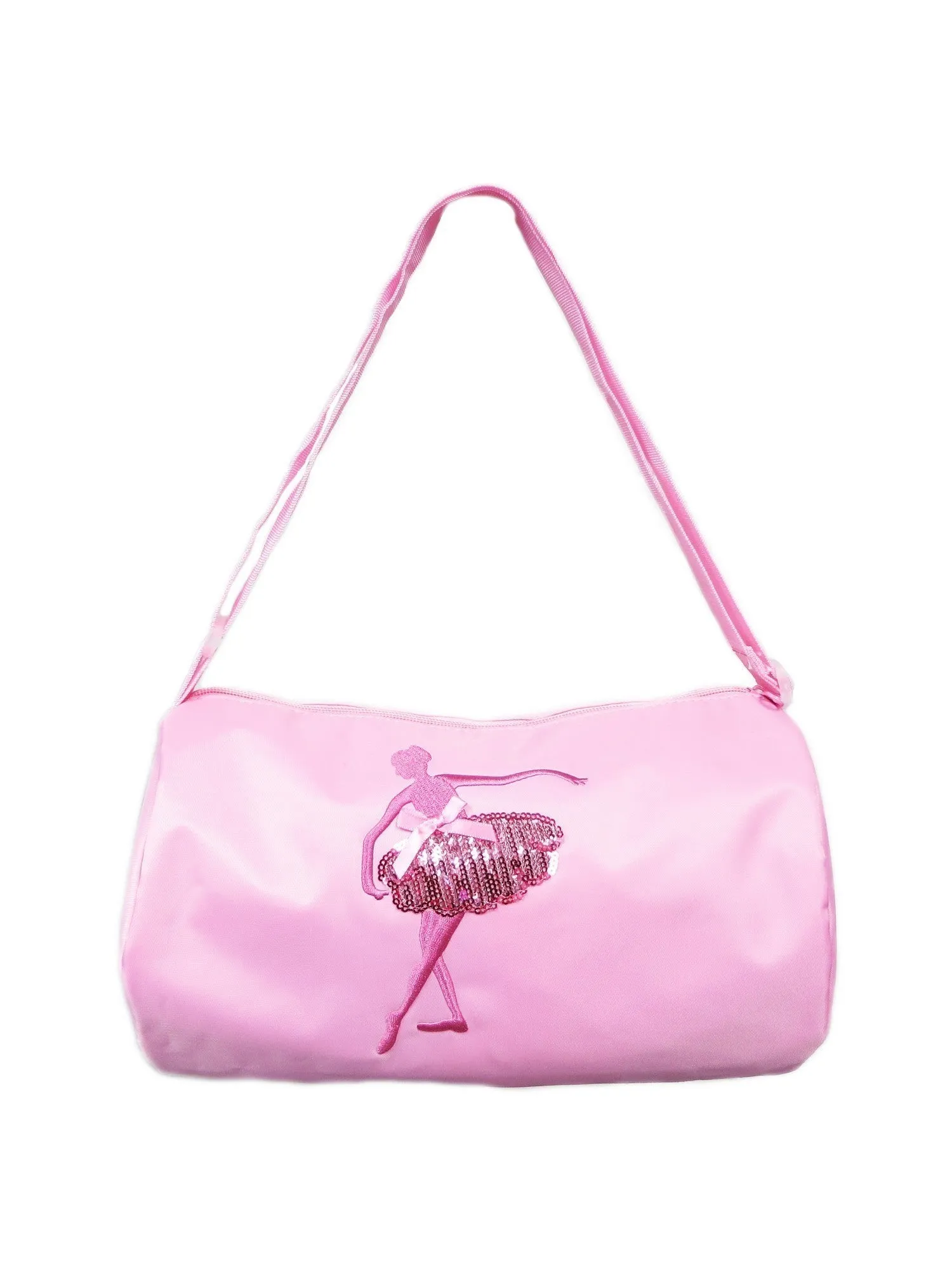 Girls Pink Sequined Dancer Applique Zippered Tie Dance Duffle Bag