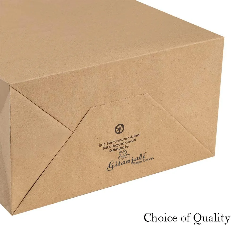 Gitanjali Paper Curves® -Kraft Paper Bags 8"x10"x4"(Brown) 50 pcs -Small Shopping Merchandise Retail Paper Carry Bags, Craft Paper Gift Bags - Disposable Recycled Eco Friendly Paper Bags (50 pcs)