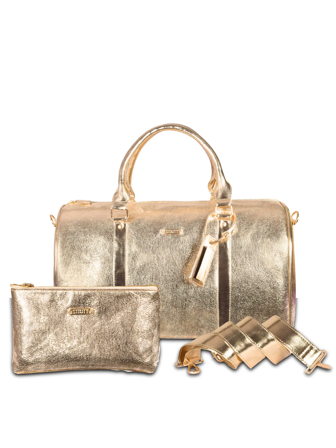 Glittery Gold Cabin Bag with Toiletry Kit - Carry on Luggage