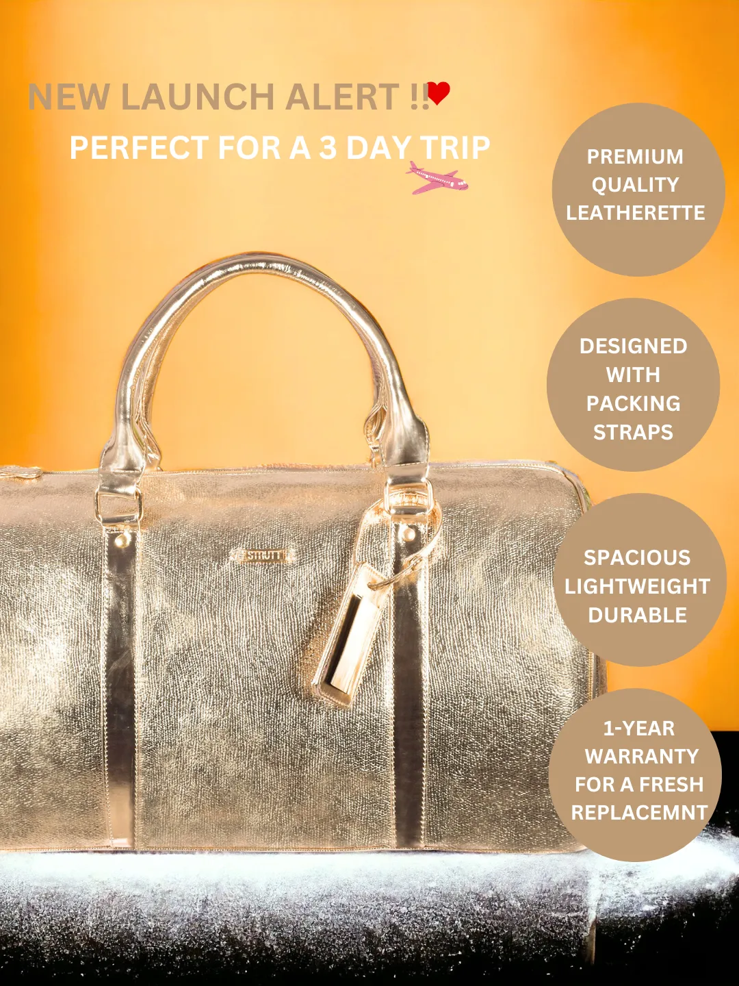 Glittery Gold Cabin Bag with Toiletry Kit - Carry on Luggage