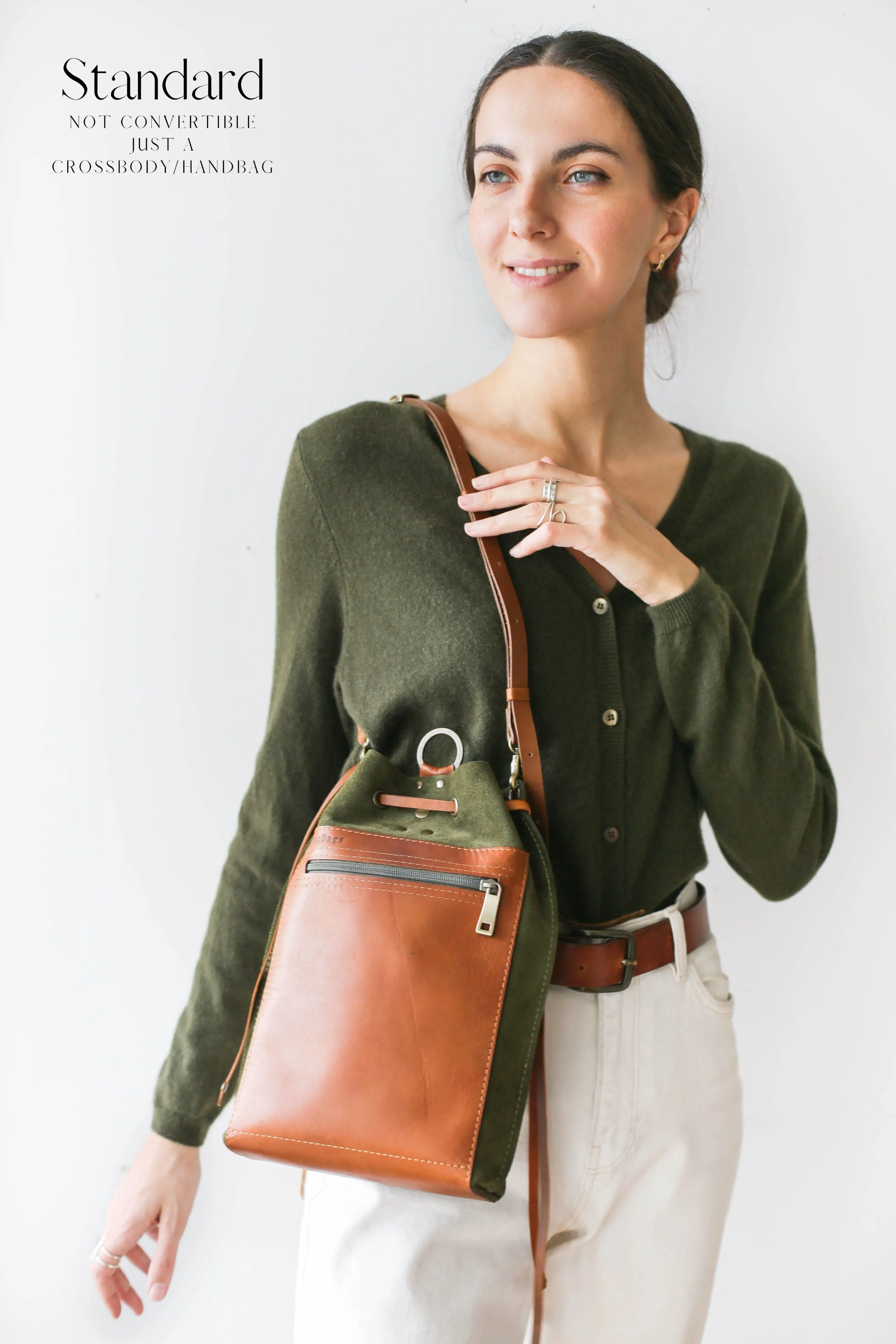 Green Suede Leather Backpack Purse