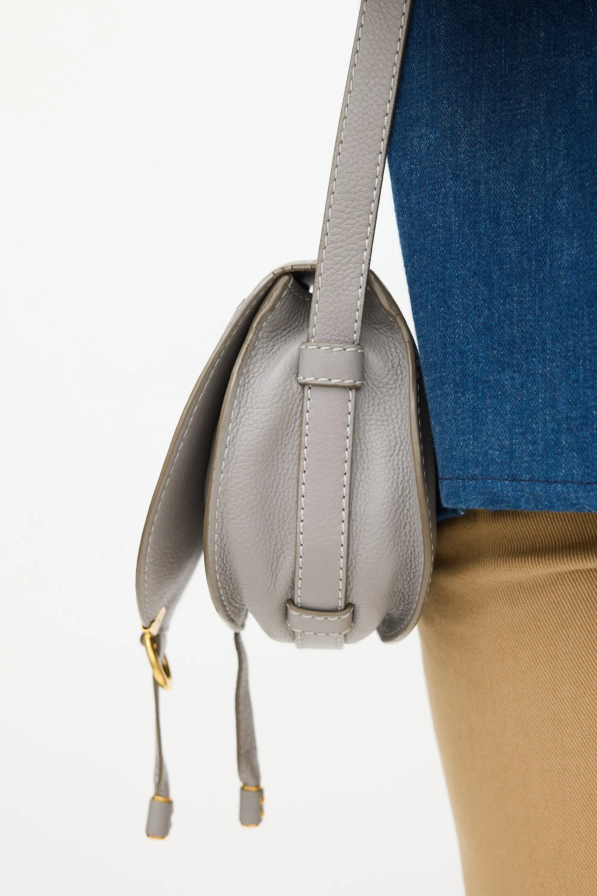 Grey Leather Mini Marcie Saddle Bag