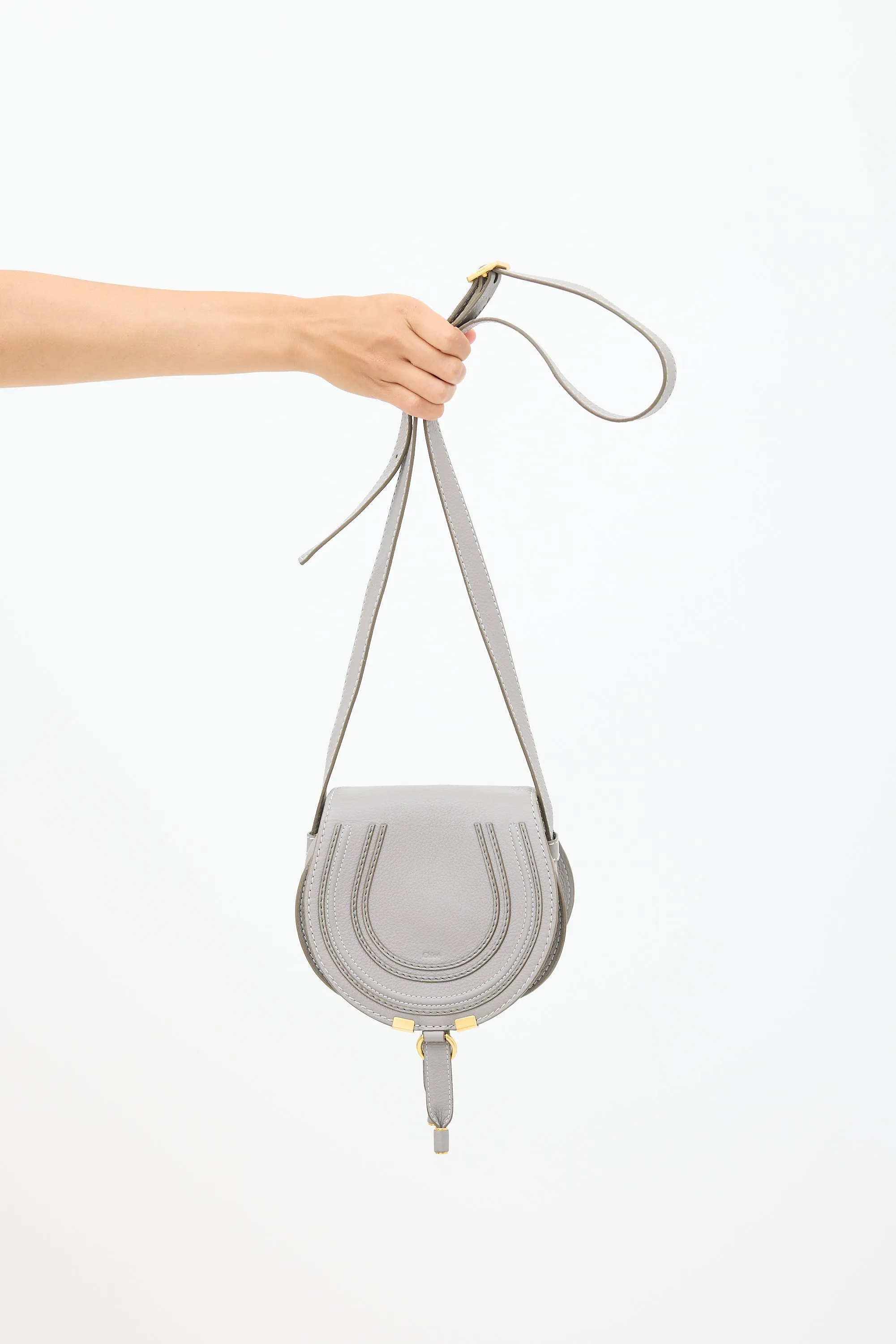 Grey Leather Mini Marcie Saddle Bag