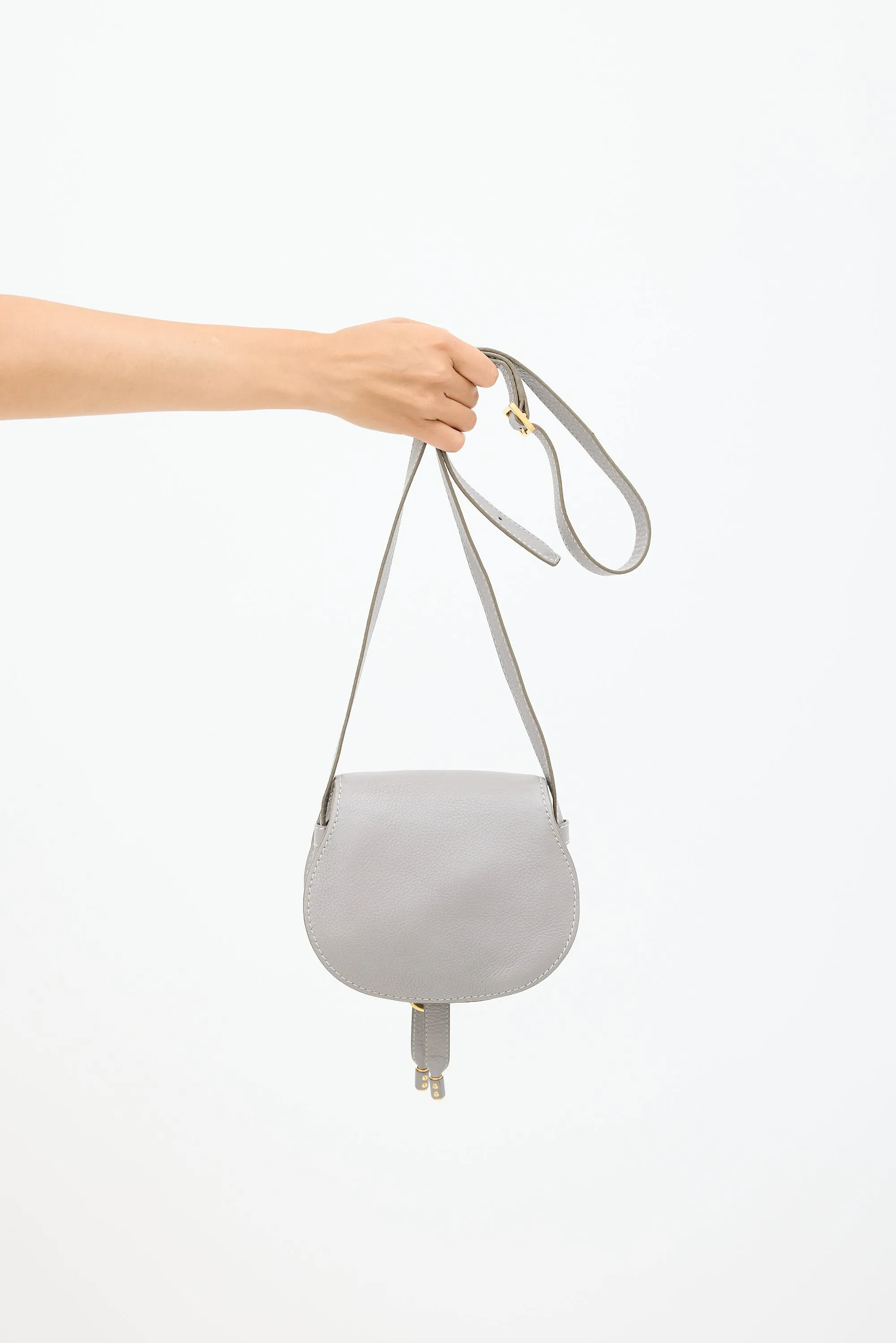 Grey Leather Mini Marcie Saddle Bag