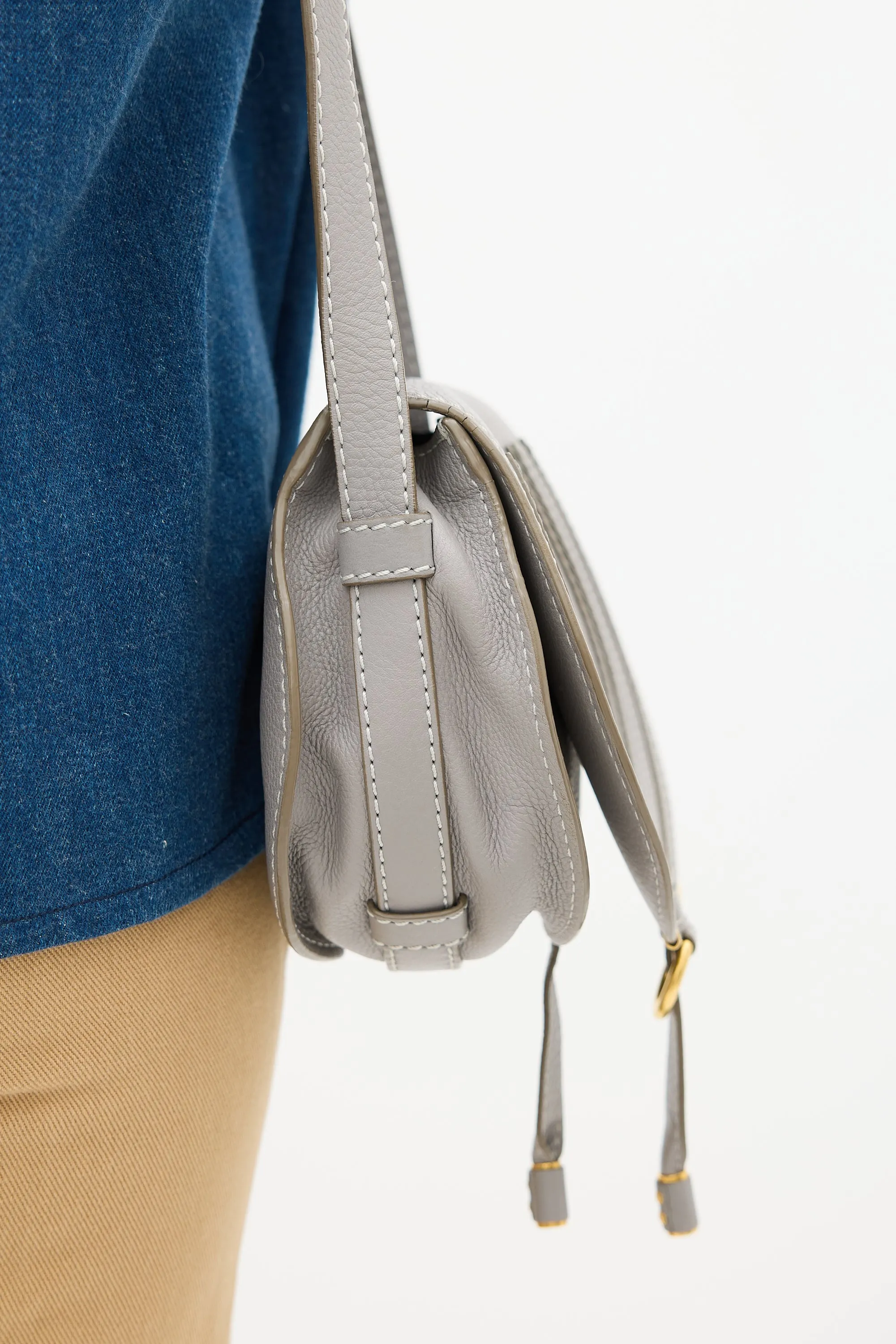 Grey Leather Mini Marcie Saddle Bag