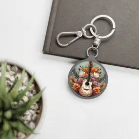 Guitar and Flower Keyring Tag