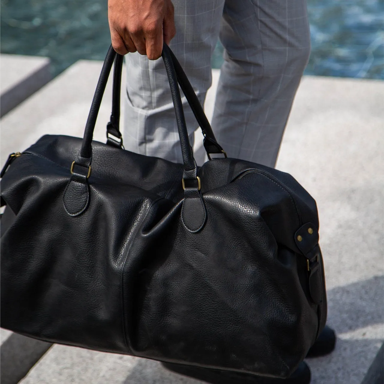 Gunner Black Vegan Leather Duffle Bag