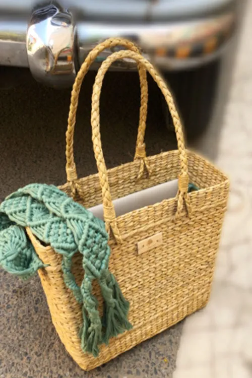 Handcrafted Box Bag With Macrame Closure