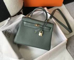 Hermès Kelly 28 Togo Vert Fonce GHW Bag For Women, Handbags, Shoulder Bags 11in/28cm