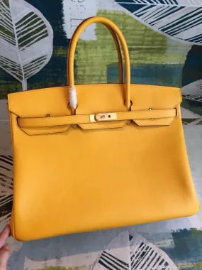 HM Birkin Yellow For Women Gold Toned Hardware 11.8in/30cm