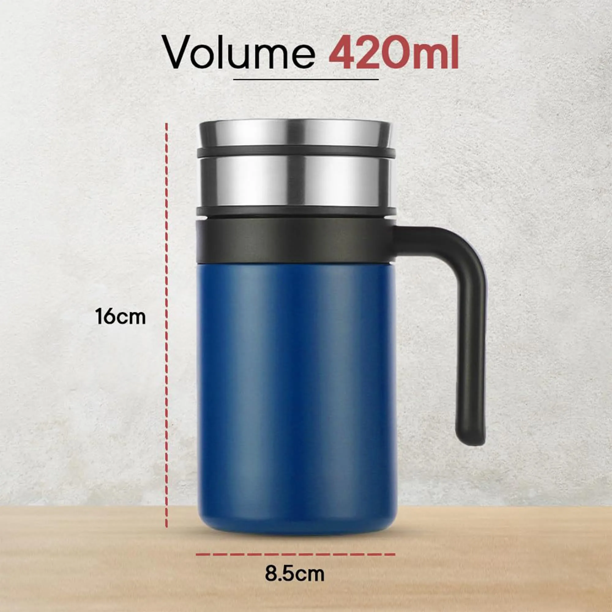 Homestic Vacuum Insulated Hot & Cold Beverages Tea/Coffee Tumbler Mug with Lid & Handle for Office, Gym & Travel | Stainless Steel Leak-Proof Thermos for Water | CO230203D-Dark Blue