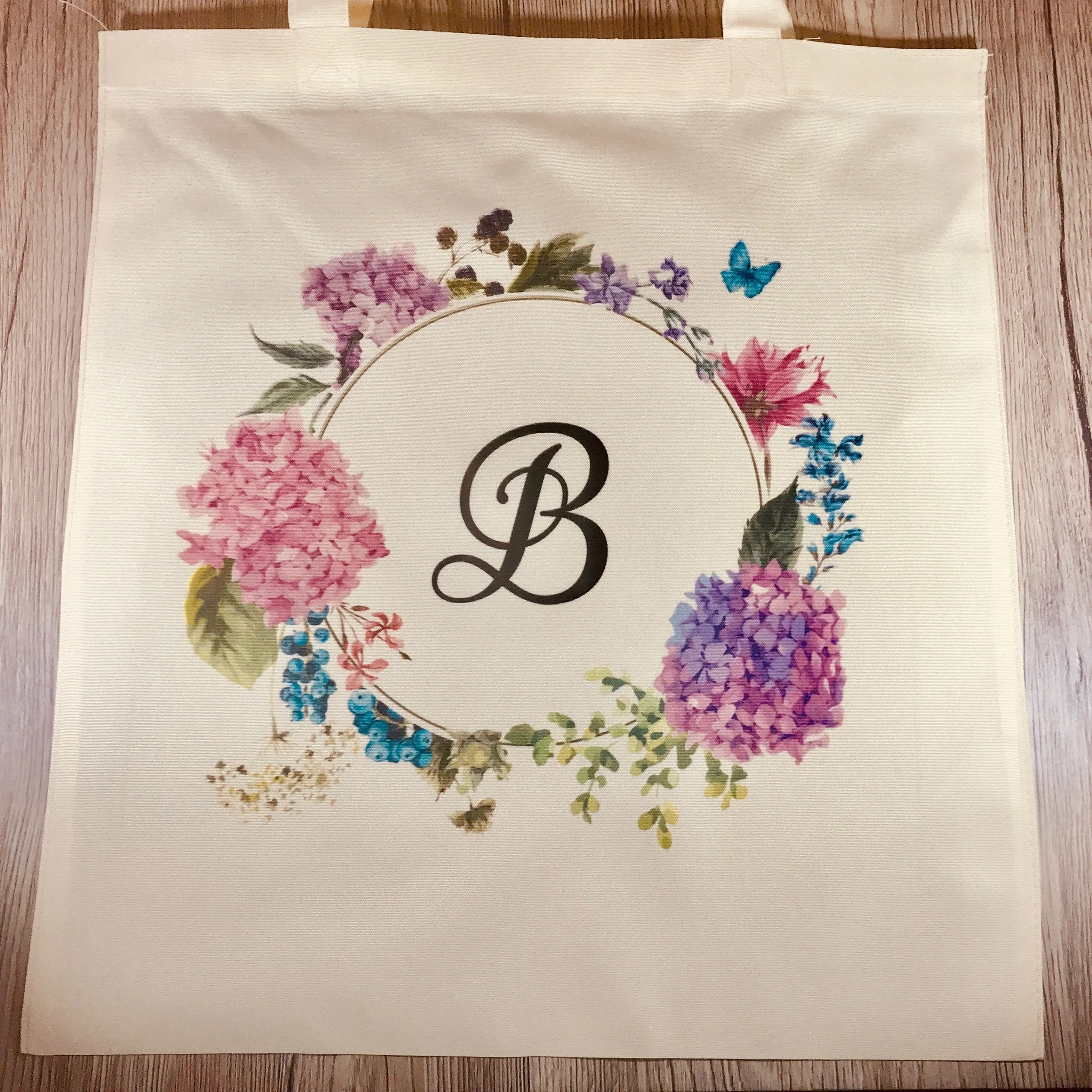 Initial Floral Wreath Tote Bag