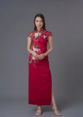 Juliet Rose Cap Sleeves Straight Qipao