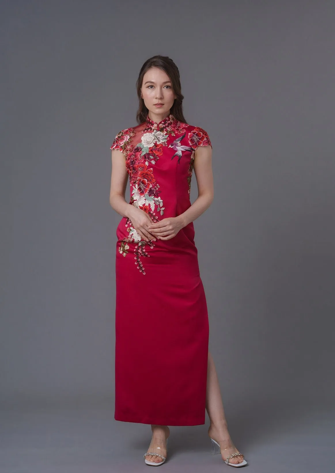 Juliet Rose Cap Sleeves Straight Qipao